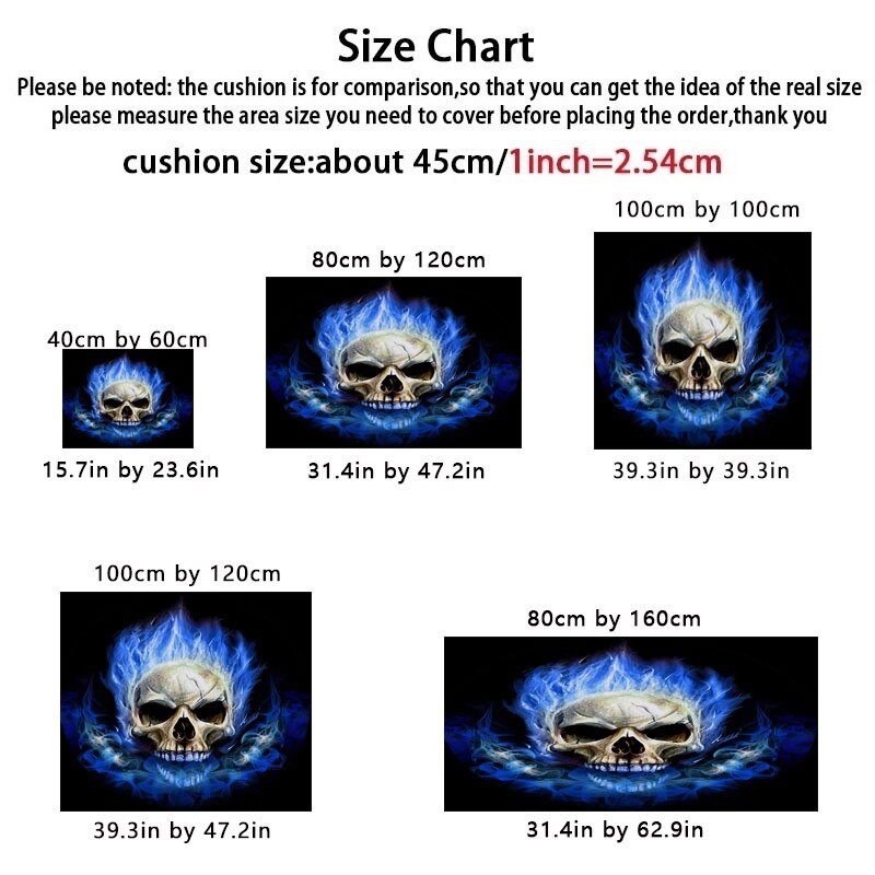 Flame Skull Gothic Rectangular Carpets blue flame Anti slip Decorative Floor Mat