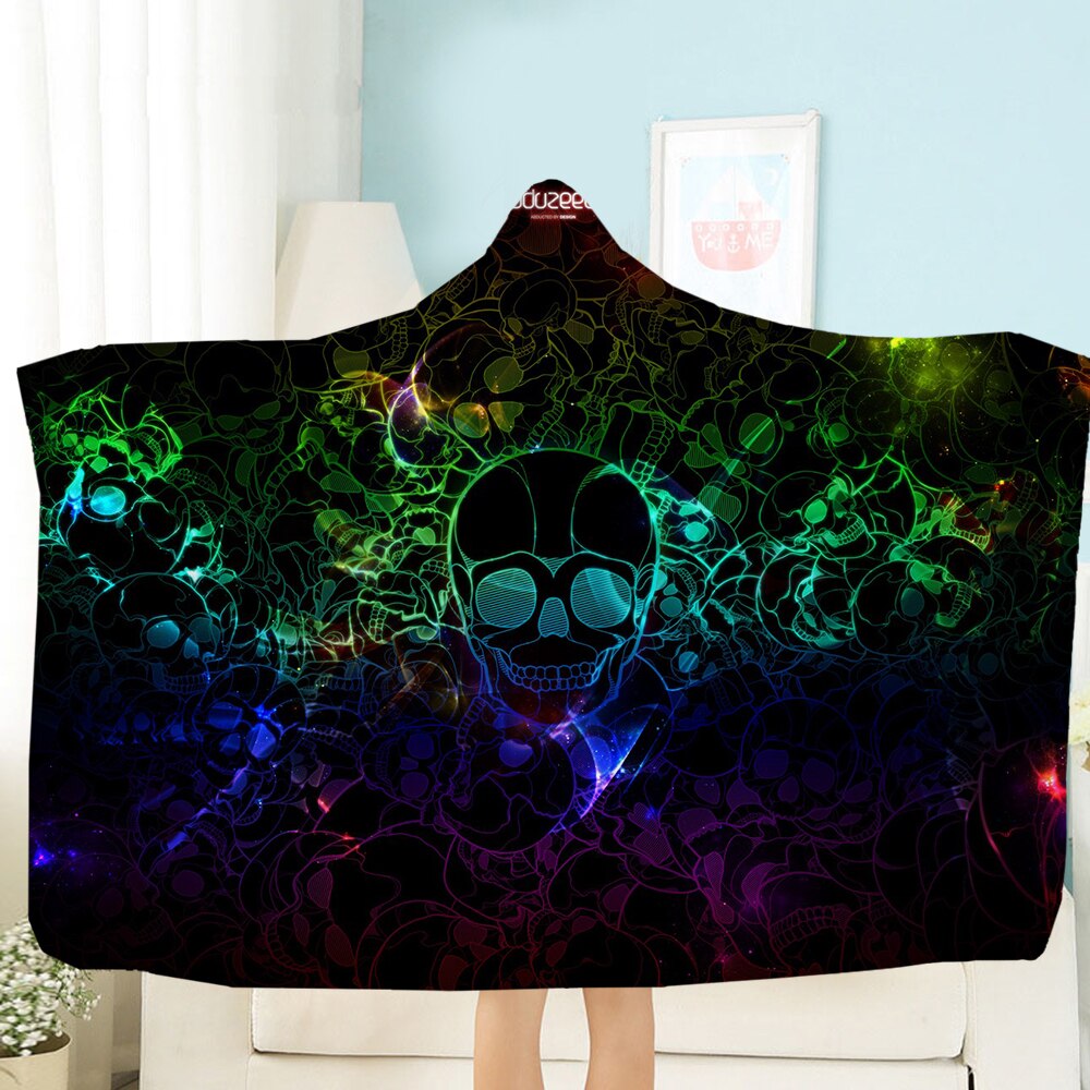 Terror Skull Blanket 3D Printing Hooded Blanket Fleece Blanket Black