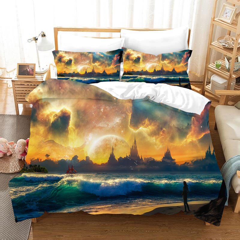Aurora Three-piece Set 3D Digital Four-piece Set Beddings Quilt Cover