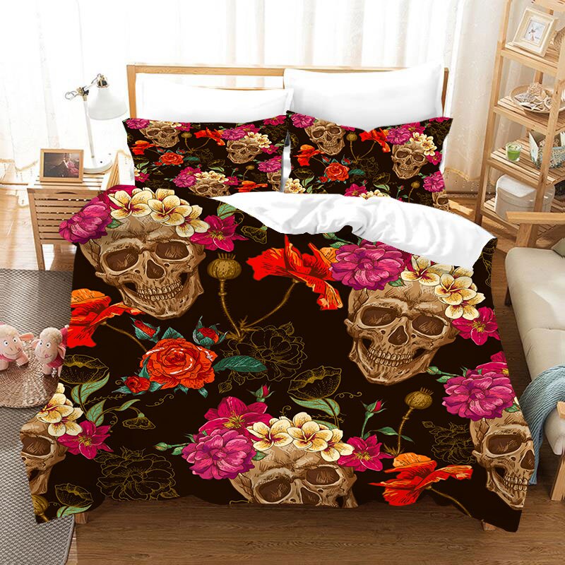Color Ink Skull Bedding Set Duvet Covers Pillowcases Sugar Skull Queen Comforter Bedding