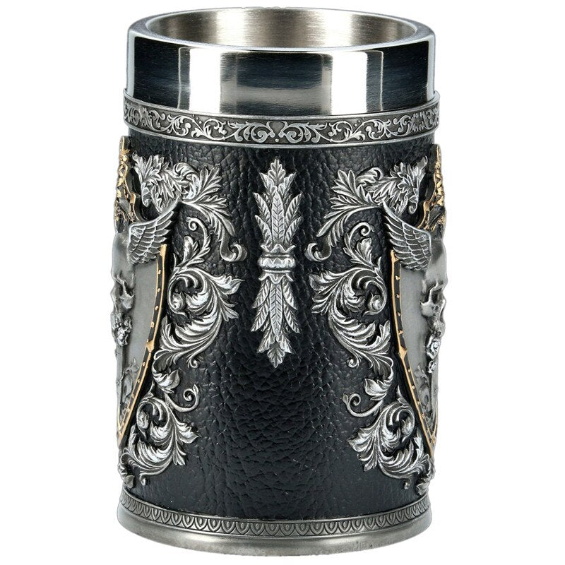 3D Beer Mugs Stein Tankard Double Headed Eagle Winged Sword And Shield Skull
