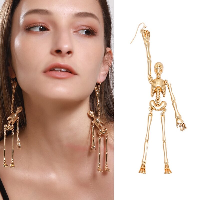 Halloween Vintage Skeleton Skull Dangle Drop Earrings