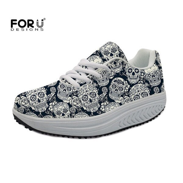 Shoes Woman Fashion Sugar Skull Pattern Flats Platform Ladies Autumn/Winter