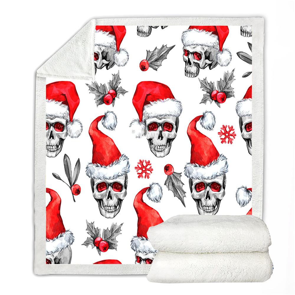 Skull Blanket Floral Skull Throw Blanket Black White Background Sherpa Fleece Blanket