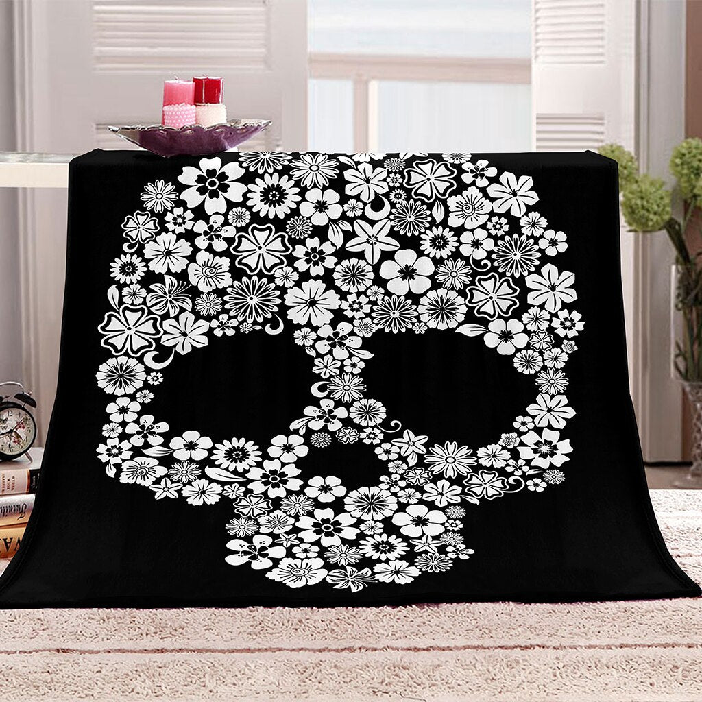 Flower Skull Blanket Cozy Plush Halloween Decor Throw Blanket