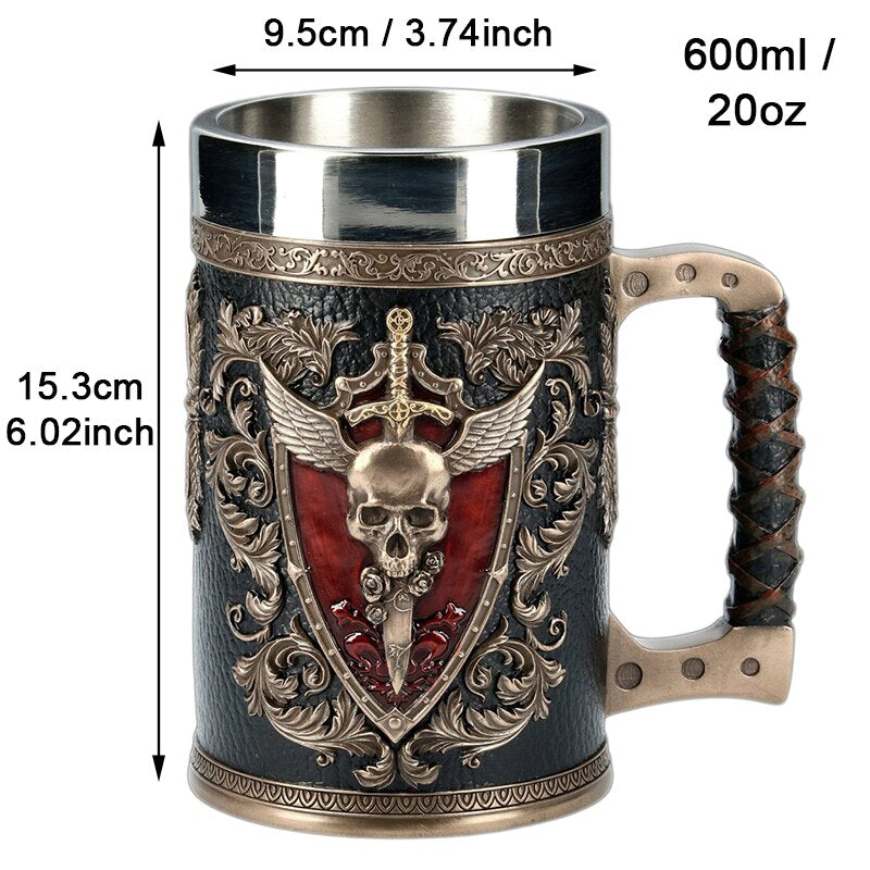 3D Beer Mugs Stein Tankard Double Headed Eagle Winged Sword And Shield Skull