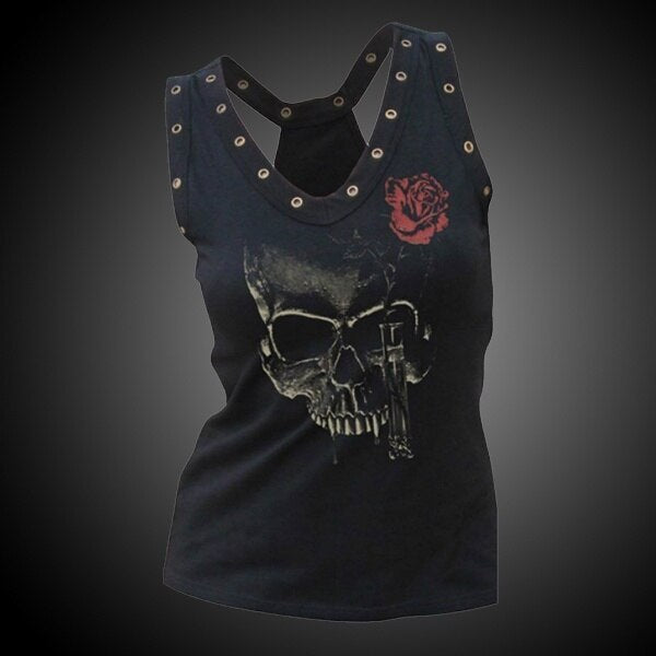 Women Sexy Vest Gothic Street Casual Vest Skull Print Sexy Top Top