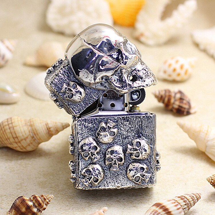 Genuine Zippo oil lighter copper windproof Silver 3D Skull armor cigarette lighters