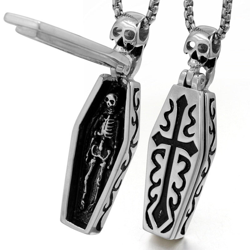 Classic Retro Stainless Steel Cross Skull Pendant Necklace