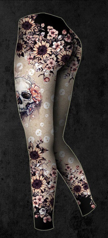 Set of 2 Skull Flowers Hollow Tank top and leggings