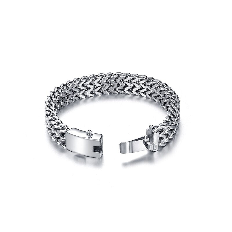 Ancient Silver Color Stainless Steel 12mm Width Buddha Bracelet