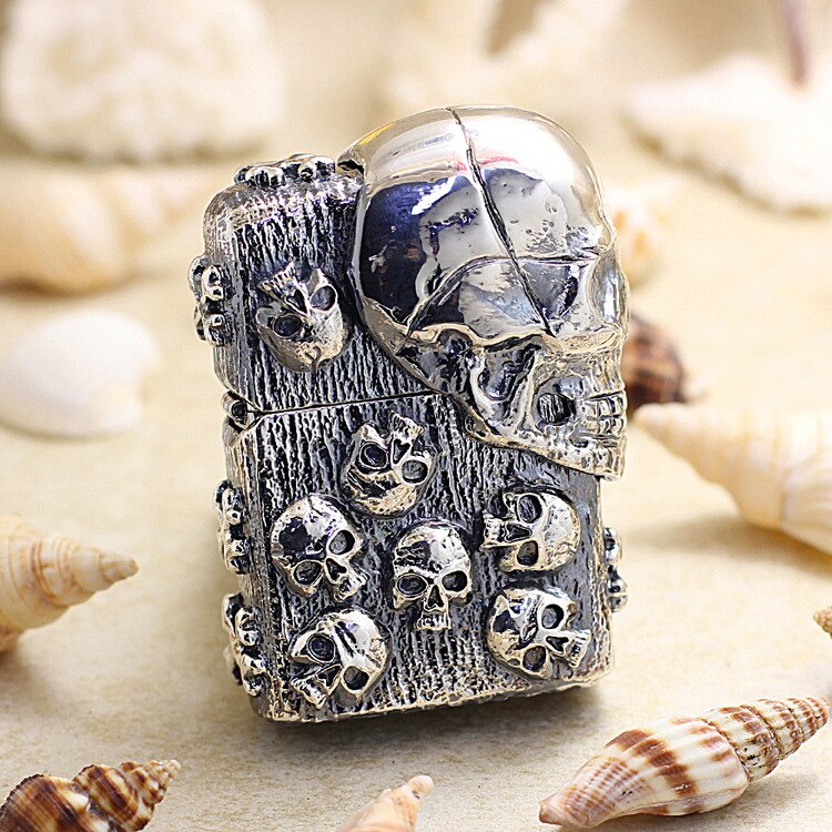 Genuine Zippo oil lighter copper windproof Silver 3D Skull armor cigarette lighters