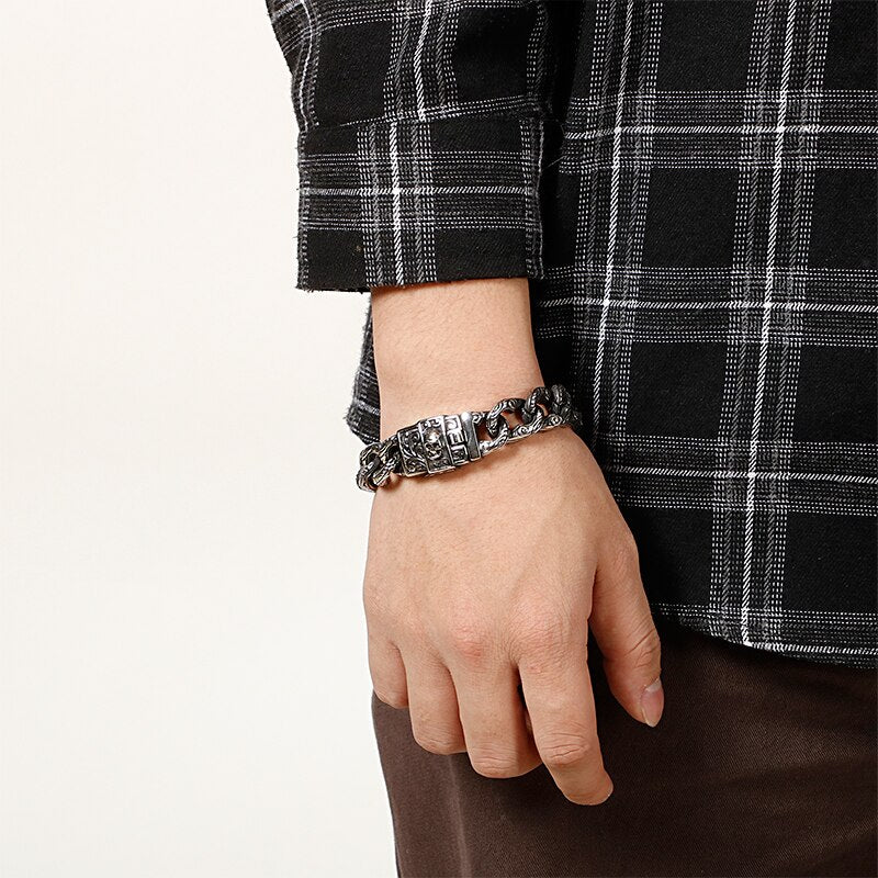 Punk Skull Charm Bracelet Men 21.5cm Stainless Steel