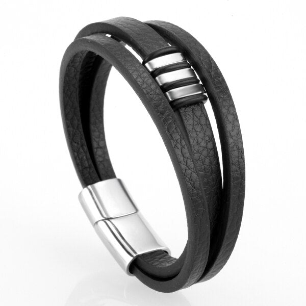 Mcllroy Genuine Leather Bracelet Men Homme Multi-layer Gold/steel/Black
