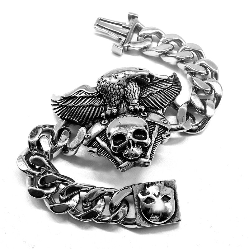 Eagle Skull Head Bracelets For Men Stainless Steel Charm Link Chain