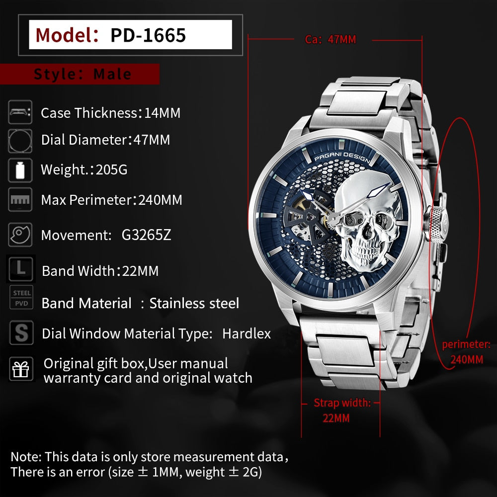 Skeleton Skull Men's Mechanical Watches Top Brand Stainless Steel Waterproof