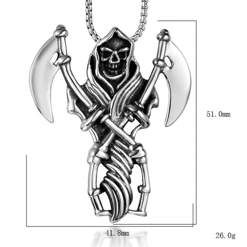 2020 New Punk Men Necklaces Skull Double Axe Pendant