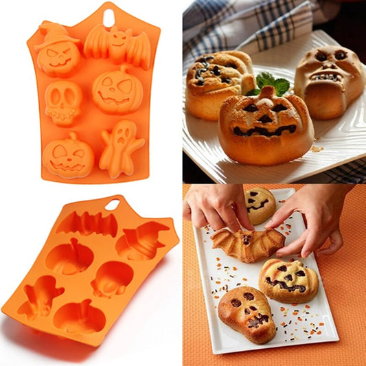 1pcs 6 Grids Pumpkin Bat Skull Ghost Shape Halloween Silicone Mold