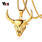Unique Bull Head Charm Necklace for Men Gold