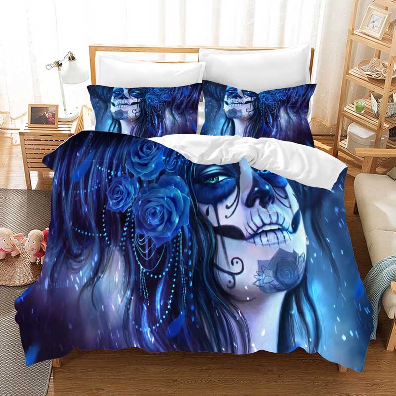 sugar skull Cartoon Bedding Set Duvet Covers Pillowcases beauty skull bed