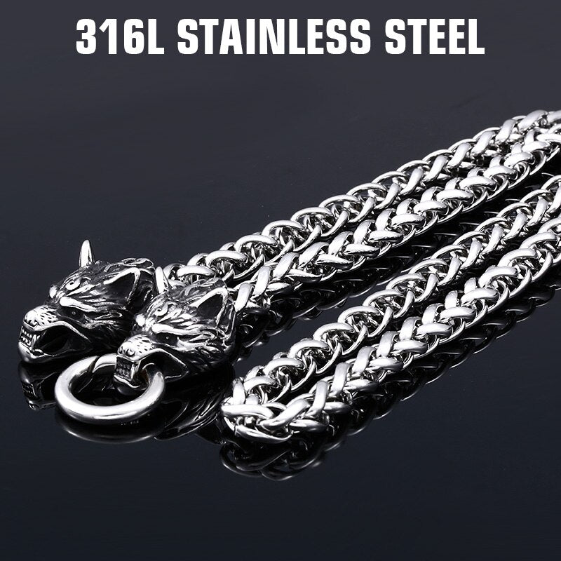 Men stainless steel necklace viking wolf head with Odin