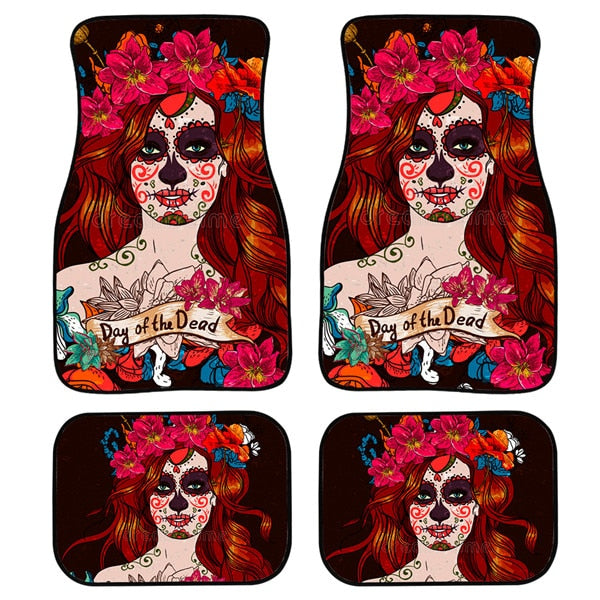 4pcs/Set Day Of The Dead Skull Gothic Car Floor Mats for Women Girls