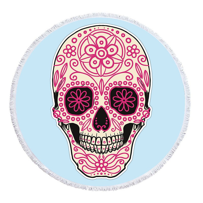 3D Sugar Skull Printed Beach Towel With Tassel Microfiber Large Bath Towel