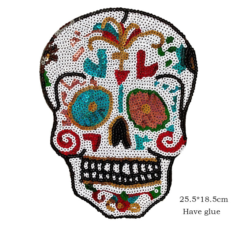 Iron on Patches for Clothing  Sequins Skull badge Embroidery Patch