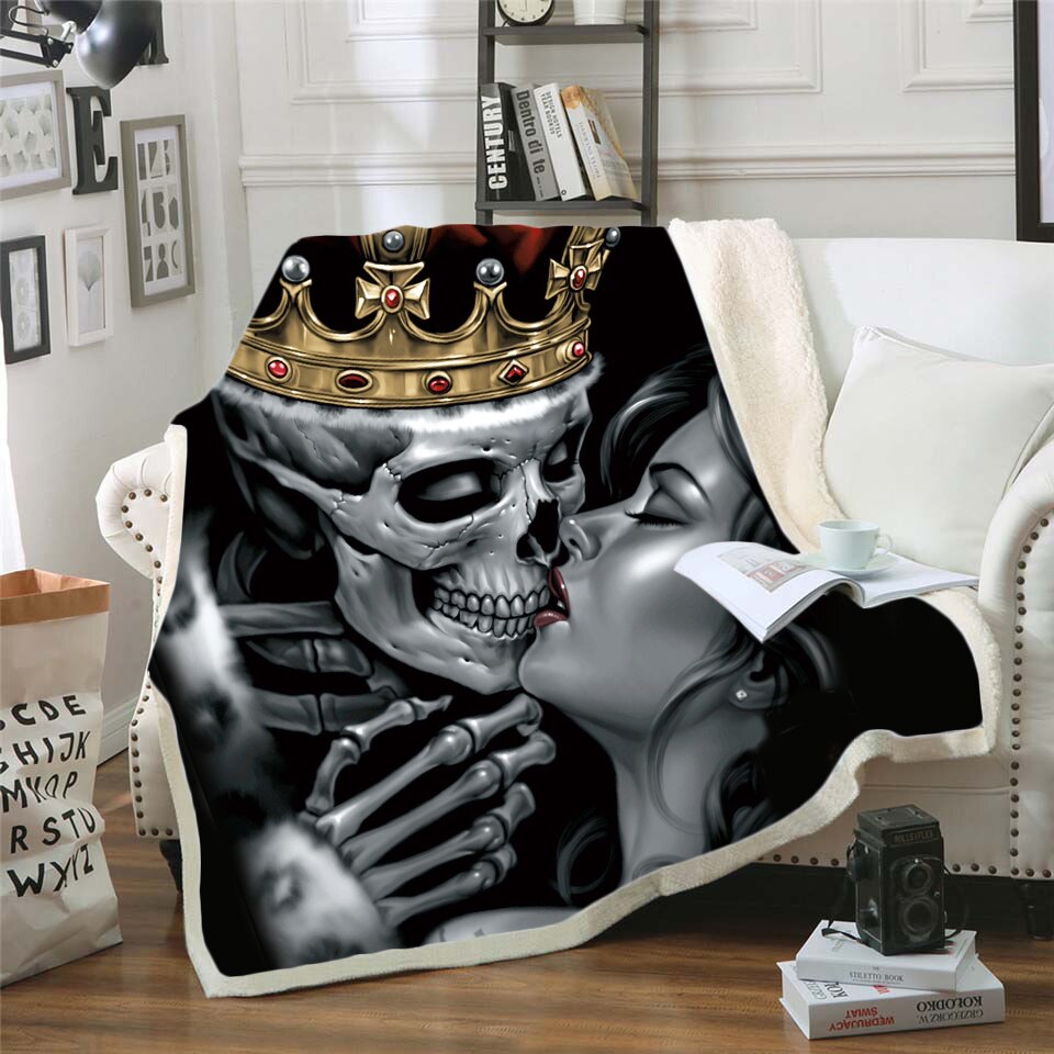 Skull Gothic Fleece Blanket for Beds Thick Quilt Fashion Bedspread Sherpa Throw Blanket