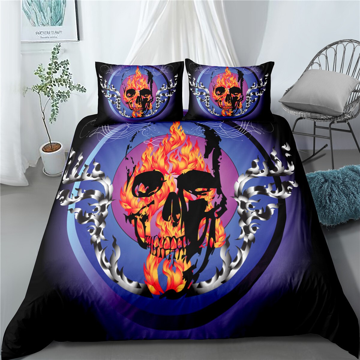 Sugar Skull Bedding Set Queen Size Flower Skull Bed Linen Double Duvet Cover