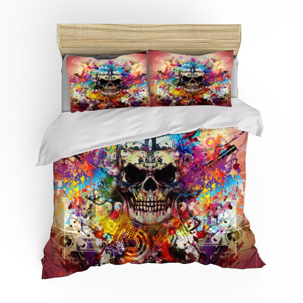 Sugar Skull Bedding Set Queen Size Flower Skull Bed Linen Double Duvet Cover