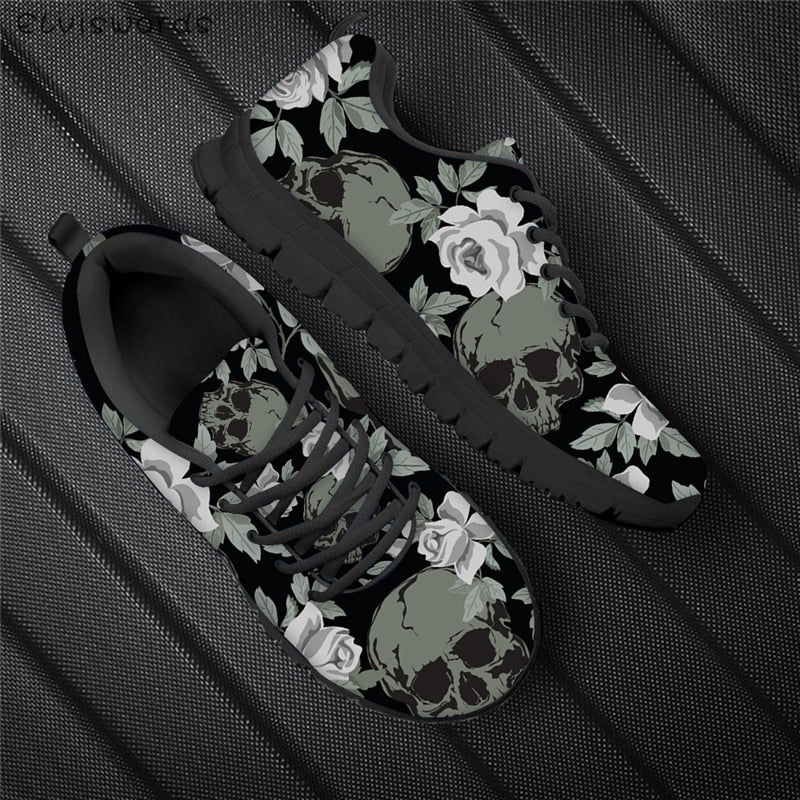 Punk Style Women Flats Skull Head 3D Print Breathable Air Mesh Sneaker S