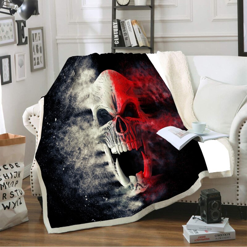Double layer sugar skull blanket throw for sofa faux fur throw blanket