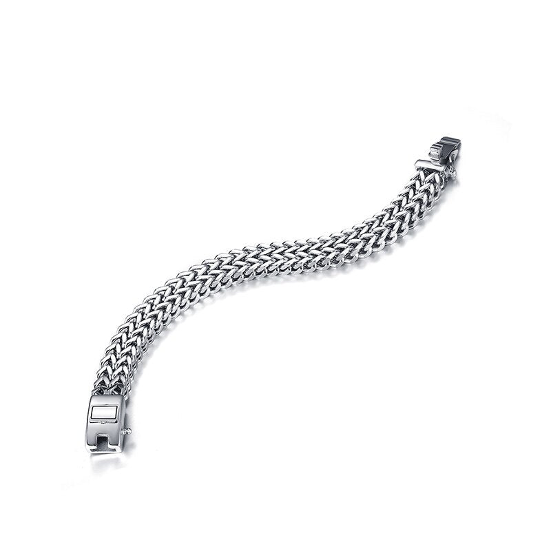 Ancient Silver Color Stainless Steel 12mm Width Buddha Bracelet