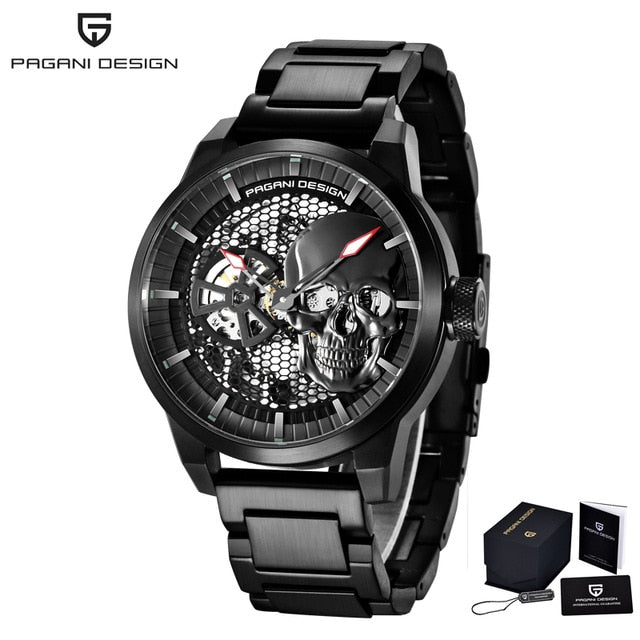 Skeleton Skull Men's Mechanical Watches Top Brand Stainless Steel Waterproof