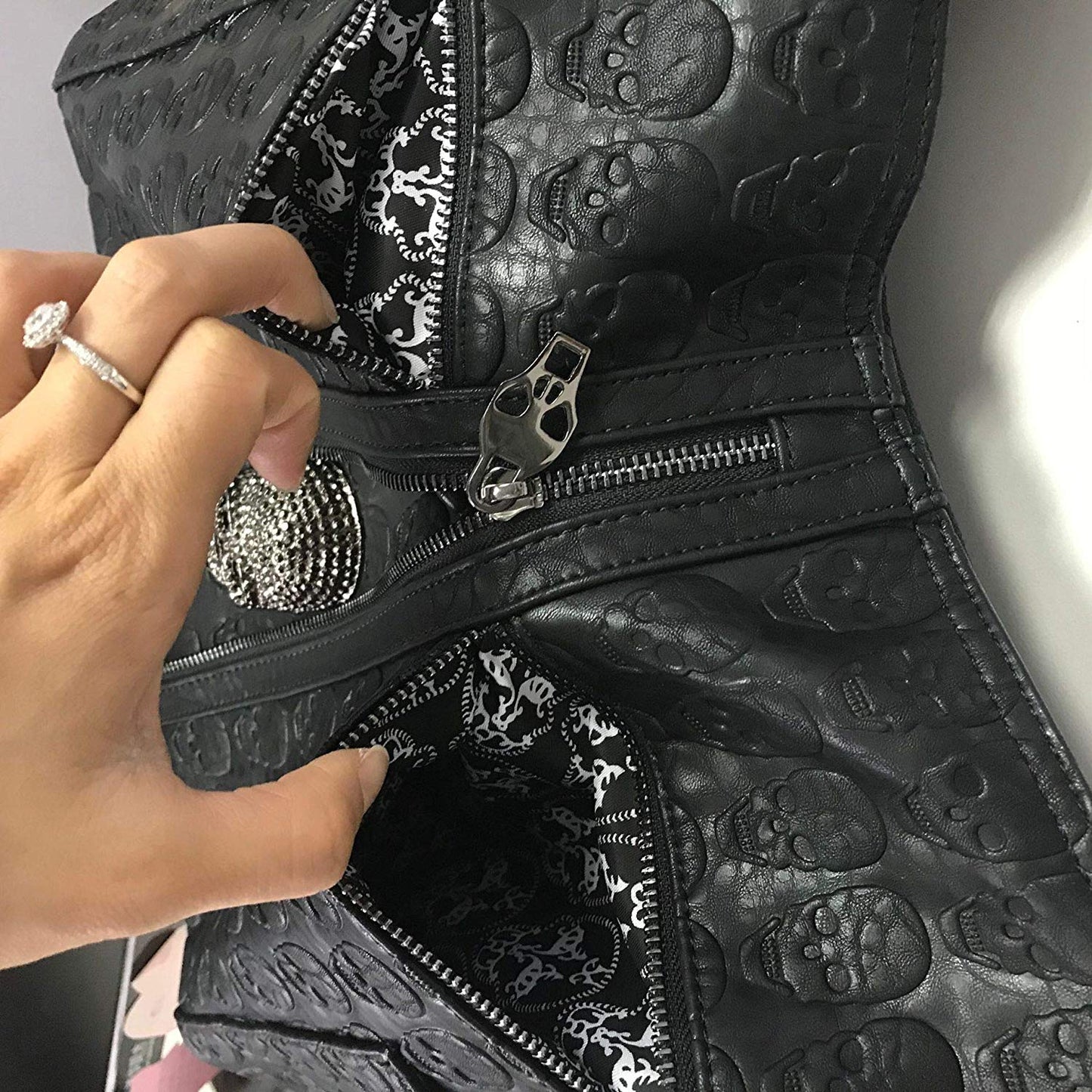 Women Print Shoulder Bag Skull Rivet Satchel Messenger Large Tote Purse