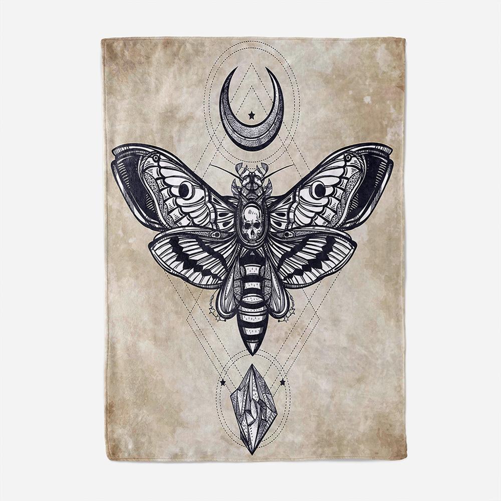 3D Skull Moth Blanket Warm Soft Plush Blanket Throw