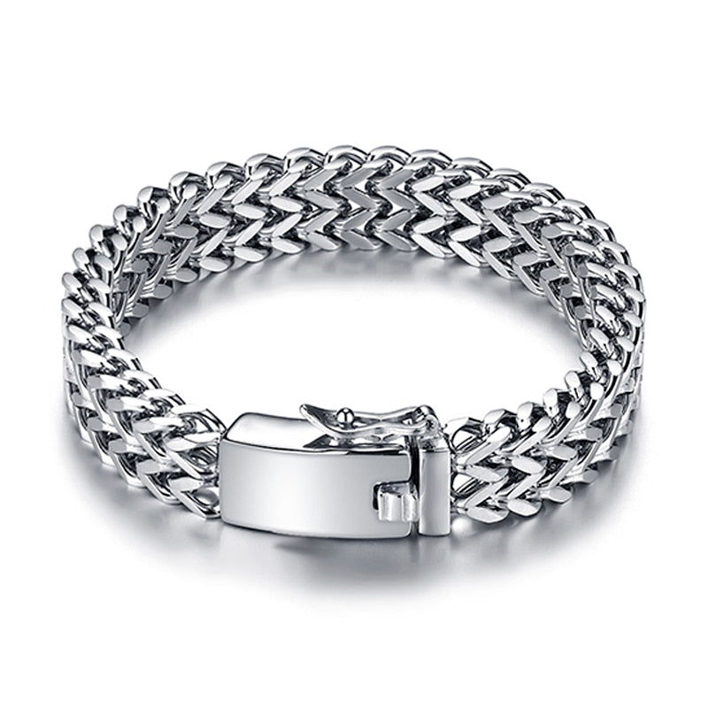 Ancient Silver Color Stainless Steel 12mm Width Buddha Bracelet