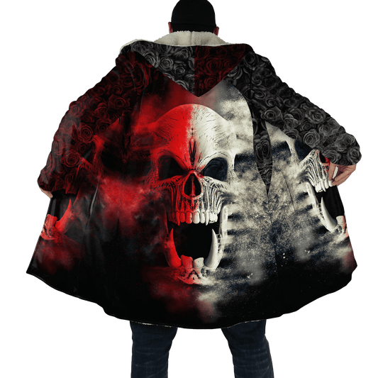 Winter Mens Cloak Gothic Reaper Skull Tattoo Fleece Hooded Cloak Coat Unisex Casual Thick Warm Cape coat, Halloween cloak coat