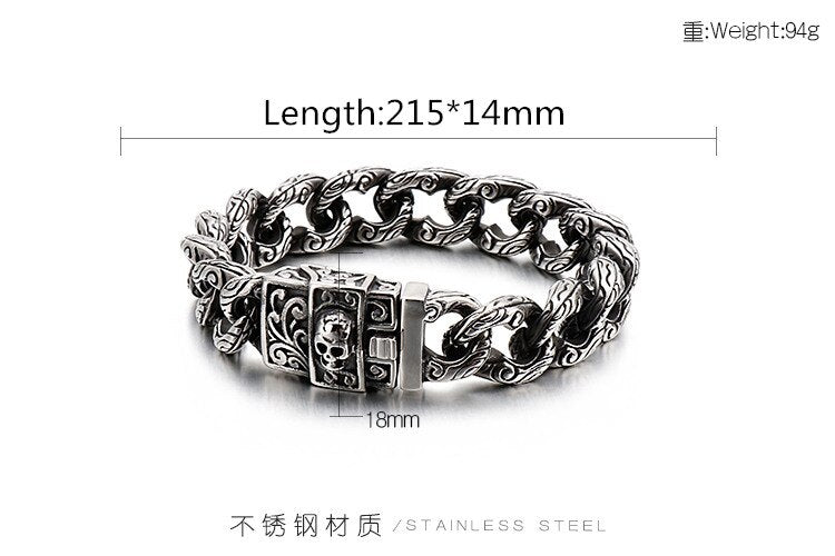 Punk Skull Charm Bracelet Men 21.5cm Stainless Steel