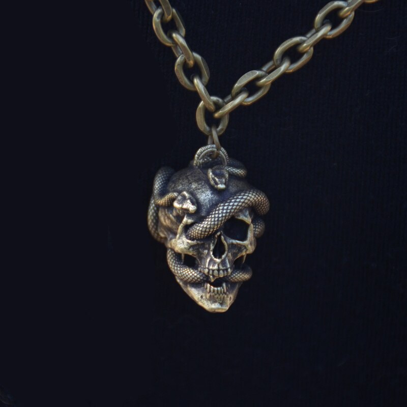 Snake Skull Pendant Wicca Gothic Necklace Punk Jewelry
