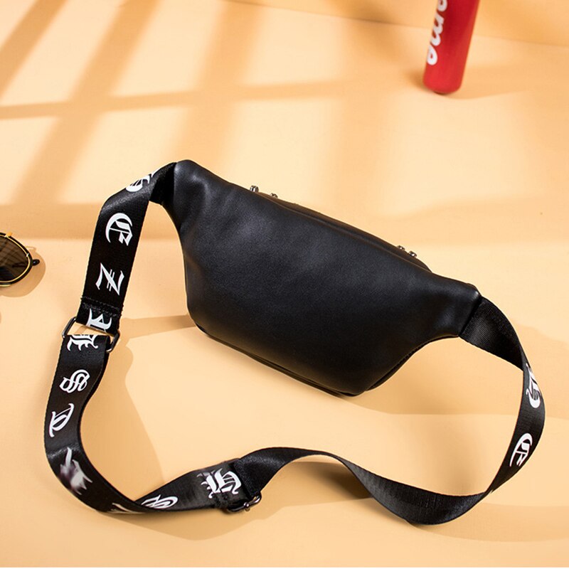 Gothic skull Waist Bag For Men Pu Leather Fanny Pack Punk Skull Rivet Chest Bags Unisex Hip Bum Bag Tide Shoulder Messenger Bags
