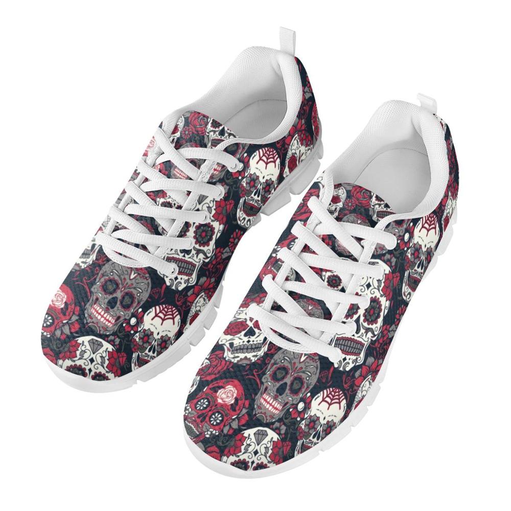 Sugar Skull Print Sneakers for Women Casual Female Mesh Shoes