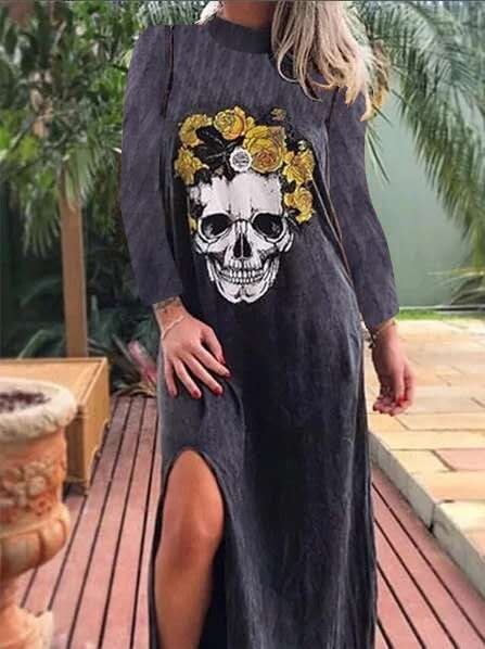 2020 Summer Dress Women Casual Punk Loose Short Sleeve Skull