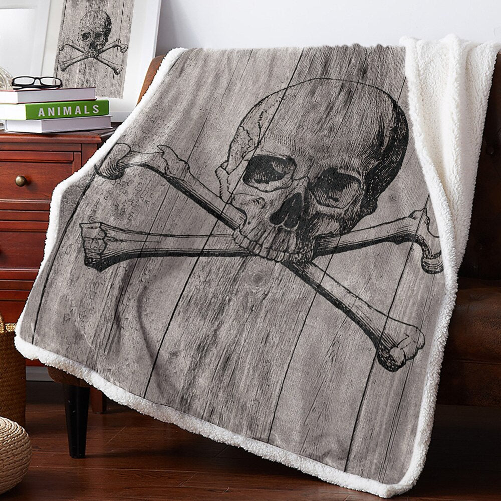 Sword Pirate Skull White Black Blanket Floral Fleece Blanket