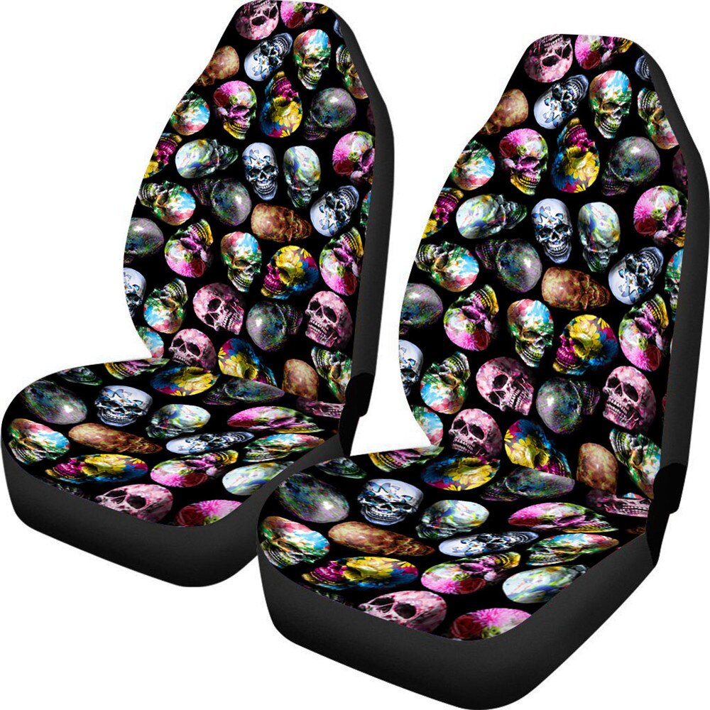 Fashion Sugar Skull Pattern Comfortable Car Seat Covers for Women Set of 2 Slip-Resistant Car Interior Seat Covers