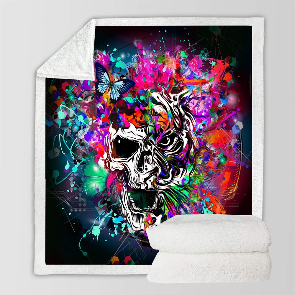 Sugar Skull Blanket Throw Fleece Warm Blanket Boy Home Sherpa Blanket