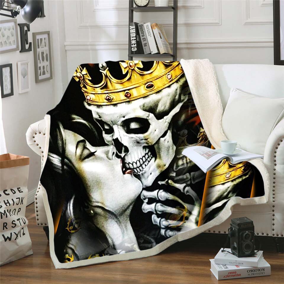 Skull Gothic Fleece Blanket for Beds Thick Quilt Fashion Bedspread Sherpa Throw Blanket