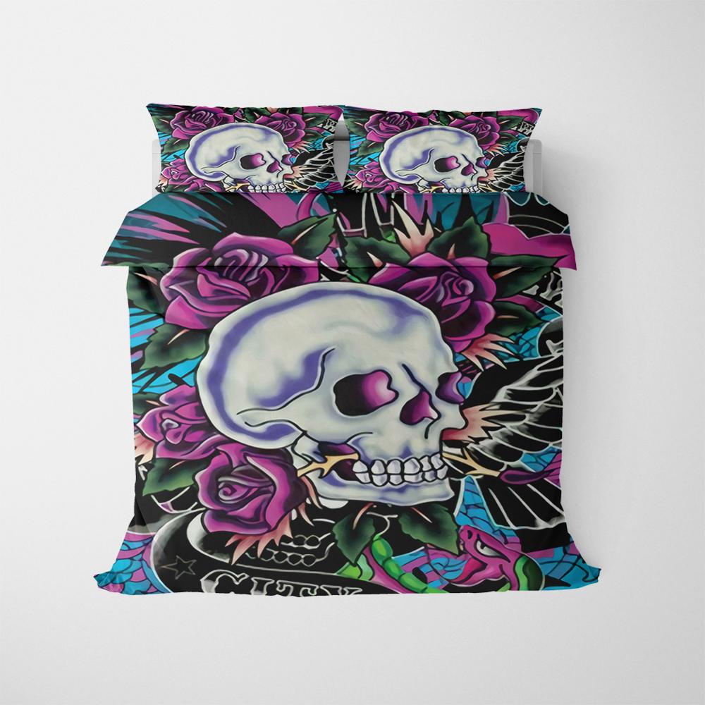 3D Luxury Flower Skull Bedding Set Duvet Cover Set