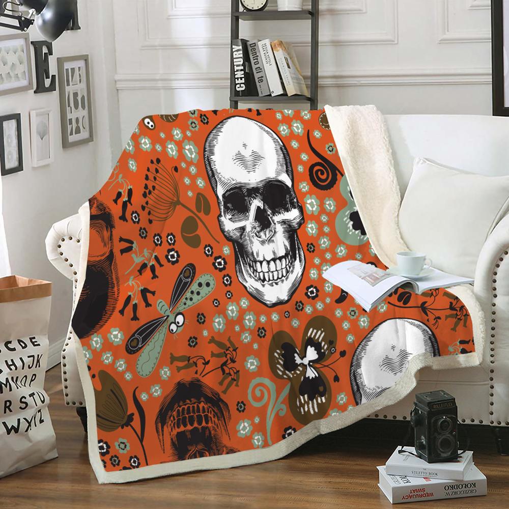 Skull Blanket Floral Skull Throw Blanket Black White Background Sherpa Fleece Blanket